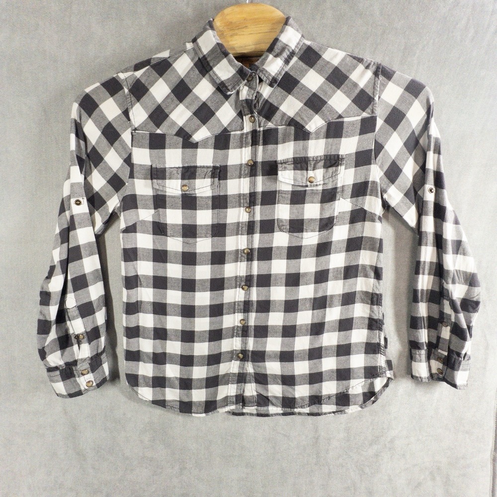 JACHS Girlfriend Black White Plaid Pearl Snap Flannel Women's Shirt Medium